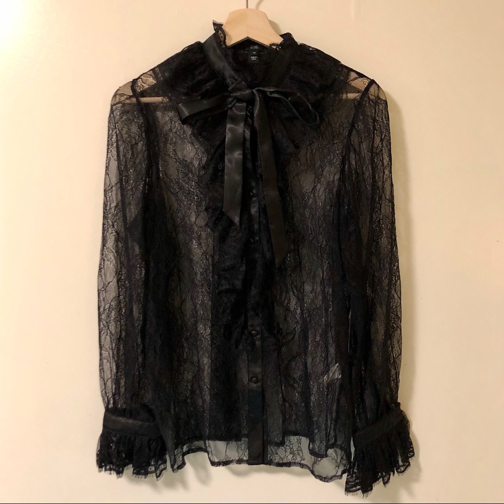 River Island lace BLOUSE w/ frill sleeves and neck